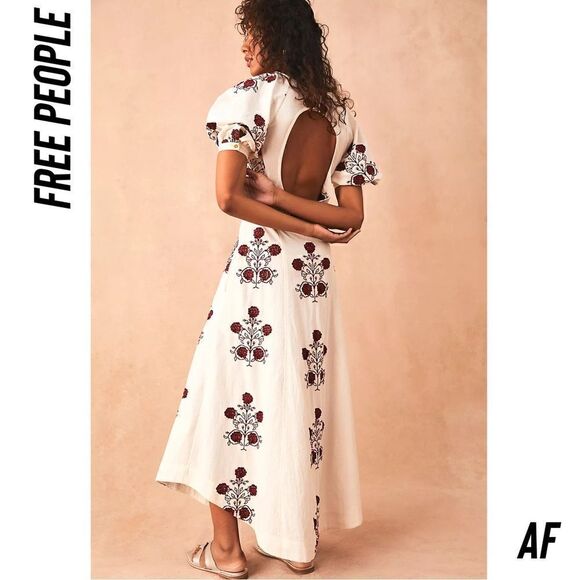 FREE PEOPLE CACTUS FLOWER MAXI DRESS NEW LARGE WHITE WINE COMBO - Picture 5 of 10
